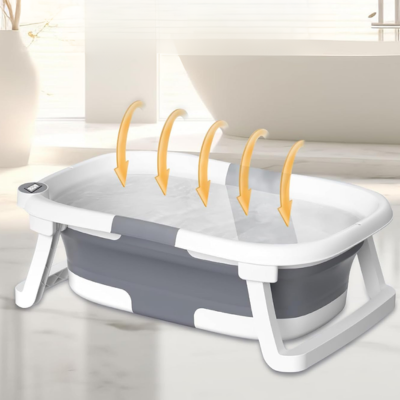 contrôle température idéal grâce thermomètre digital intégré dans baignoire bébé pliable