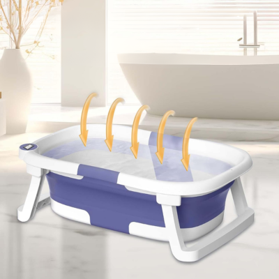 baignoire bébé pliable rempli eau chaude thermomètre intégré