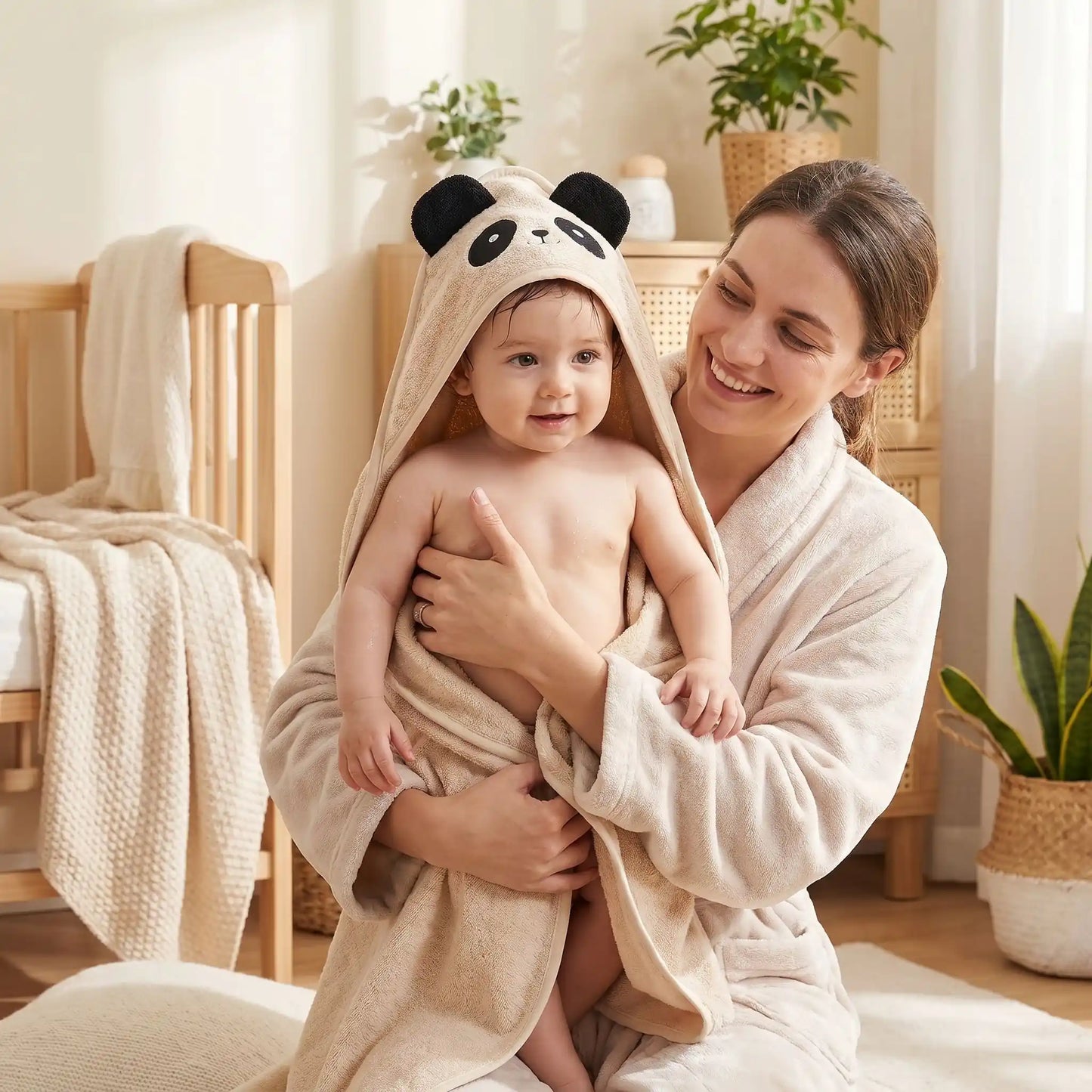 cape de bain bebe bambou capuche intégrée