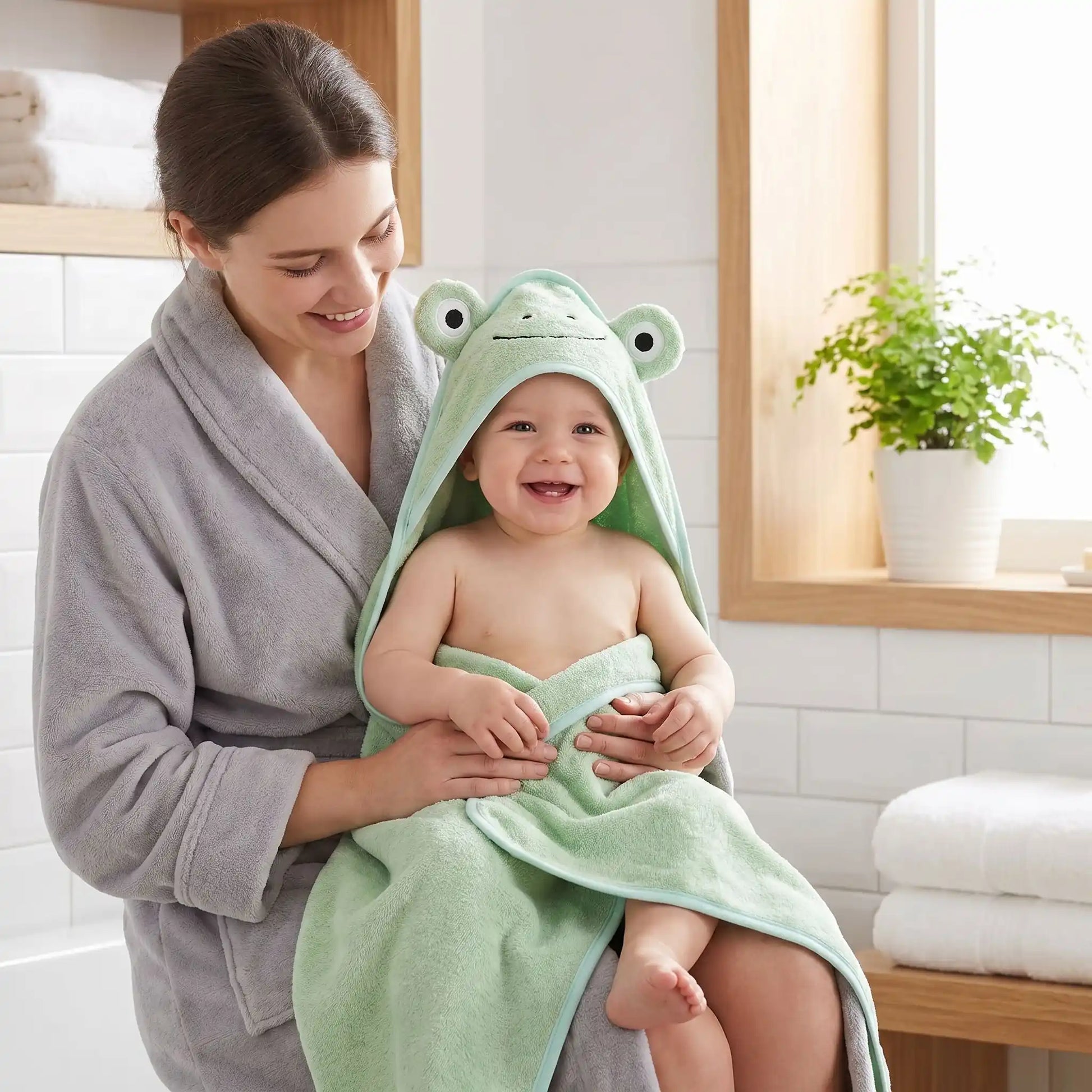 cape de bain bebe croaky tissu hypoallergénique