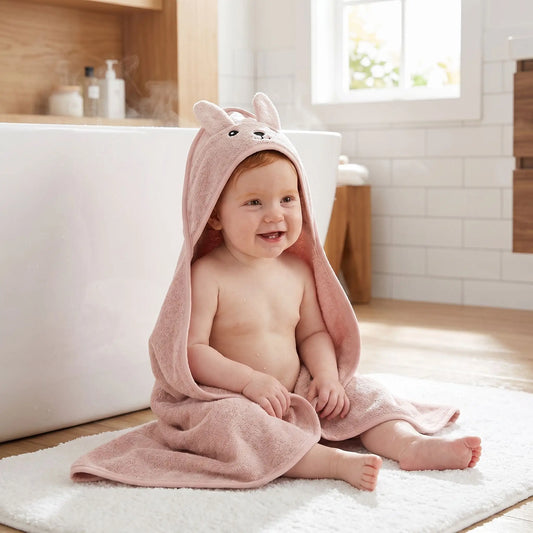 cape de bain bebe pompom capuche intégrée