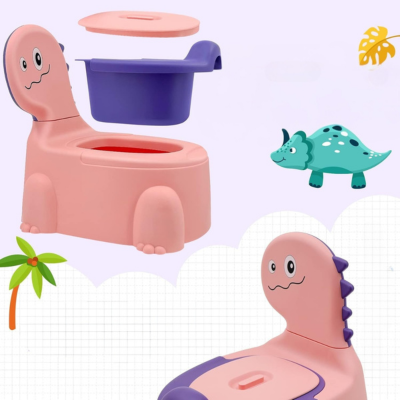 pot bebe dinosaure rose avec cuvette anti éclaboussure avec couvercle