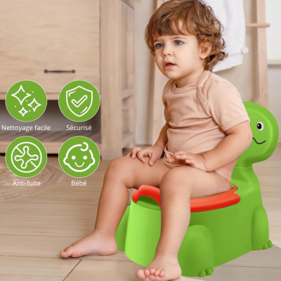 petit garçon fait pipi dans pot bebe dinosaure vert